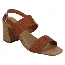 Estatos Leather Brown Coloured Broad Strap Block Heel Sandals